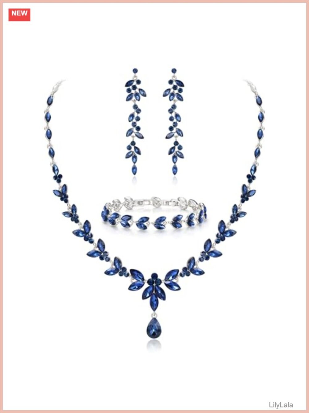 Crystal Leaf Marquise Bridal Wedding Jewelry Set Necklace Bracelet Earrings